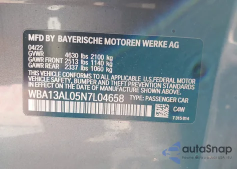 2022 BMW M235 Gran Coupe I xDrive z USA, uszkodzony, nr VIN WBA13AL05N7L04658